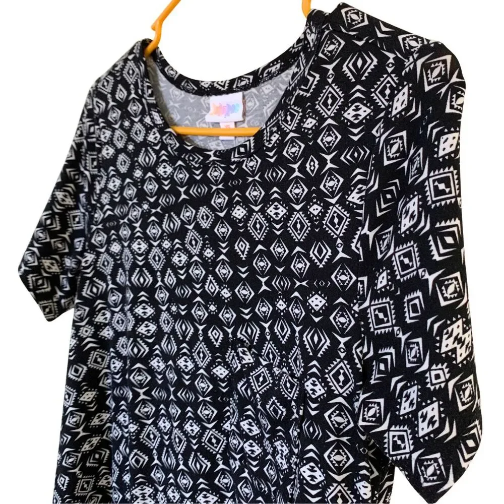 LuLaRoe Black & White Geometric Print High-Low Hem Dress XS Relaxed Fit - Picture 3 of 9